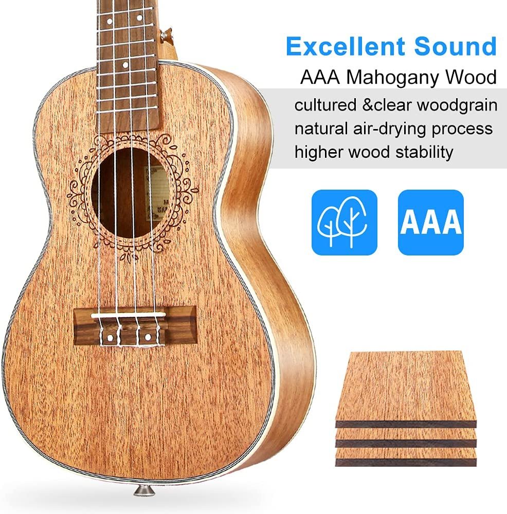 Tenor 26 Inch Mahogany Professional Acoustic Ukelele Four String Wooden- by Vangoa