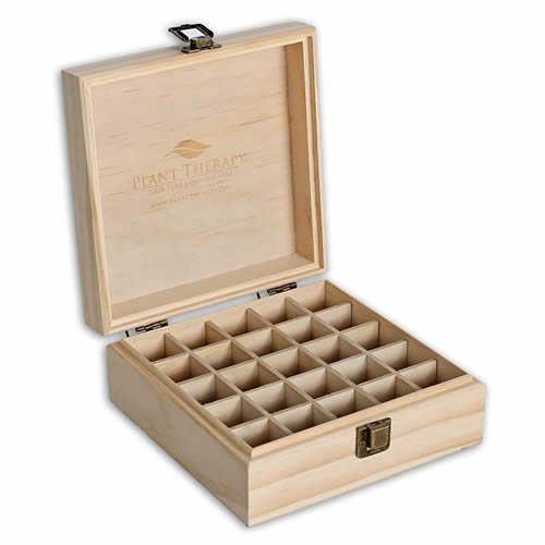 Plant Therapy Essential Oil Storage Box Case- Wooden Organizer Holds 25 Bottles