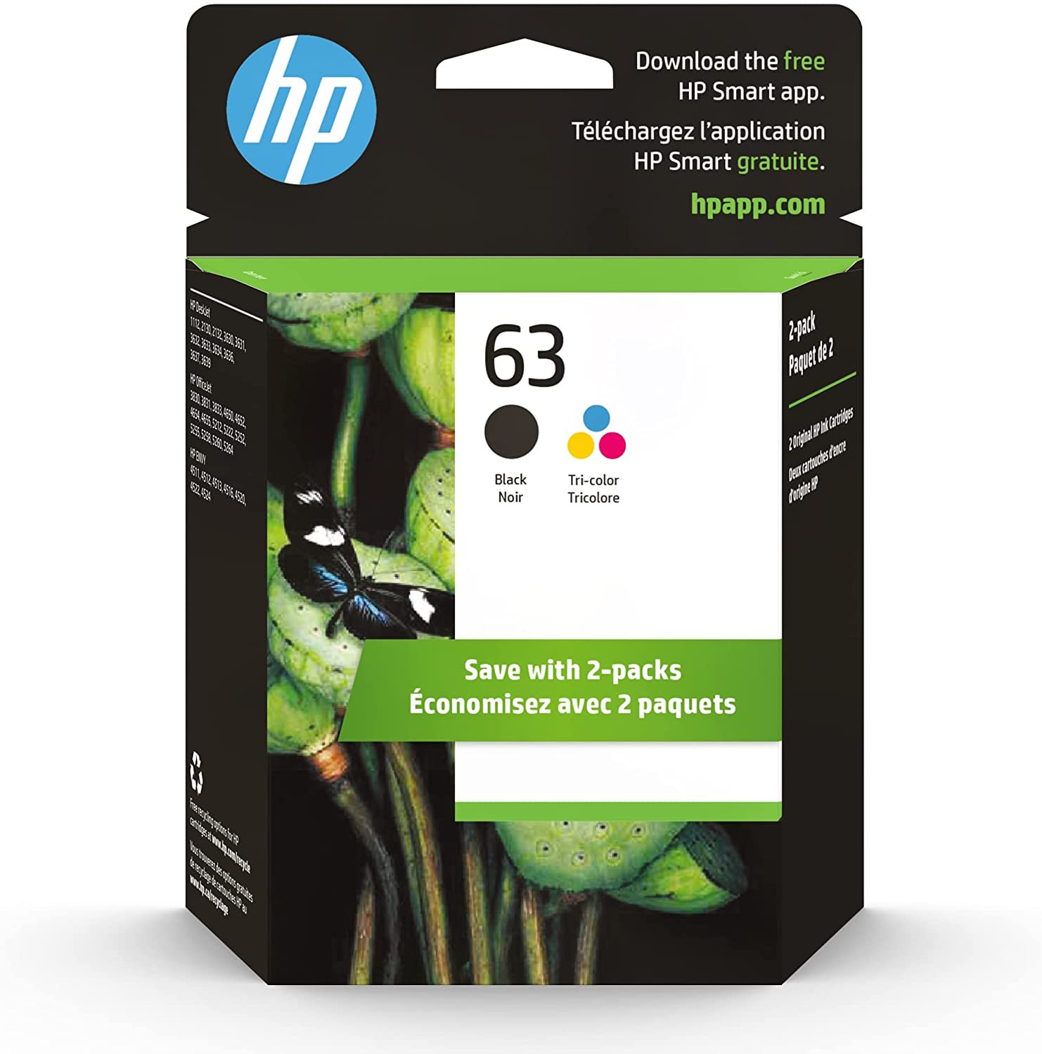 Original HP 63 Black/Tri-color Ink (2-pack) | Works with HP DeskJet (Copy)