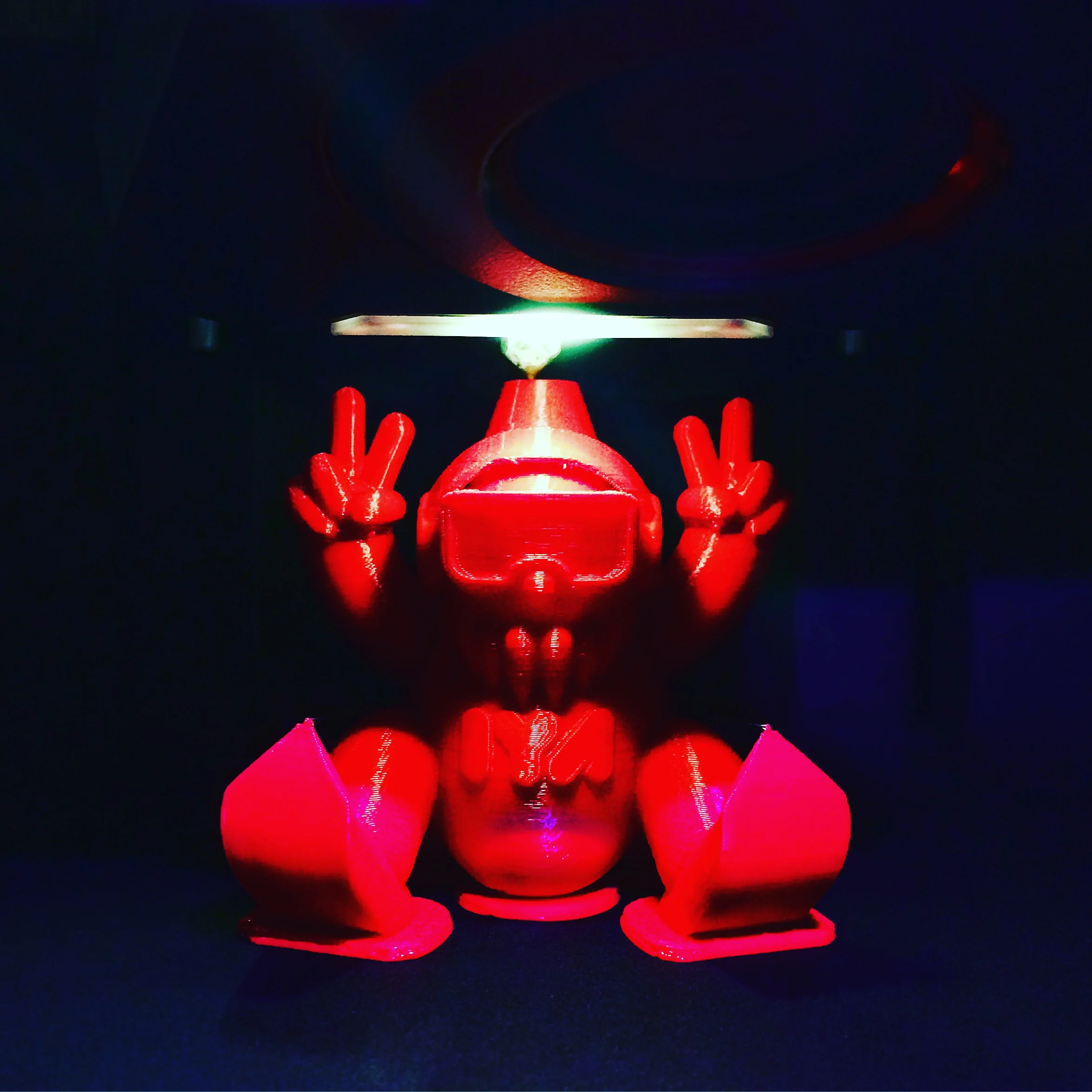  Here's a cool shot I snapped of the Jetpack Gnome being printed out, which also helps demonstrate how the gnome was oriented when printed.&nbsp; 