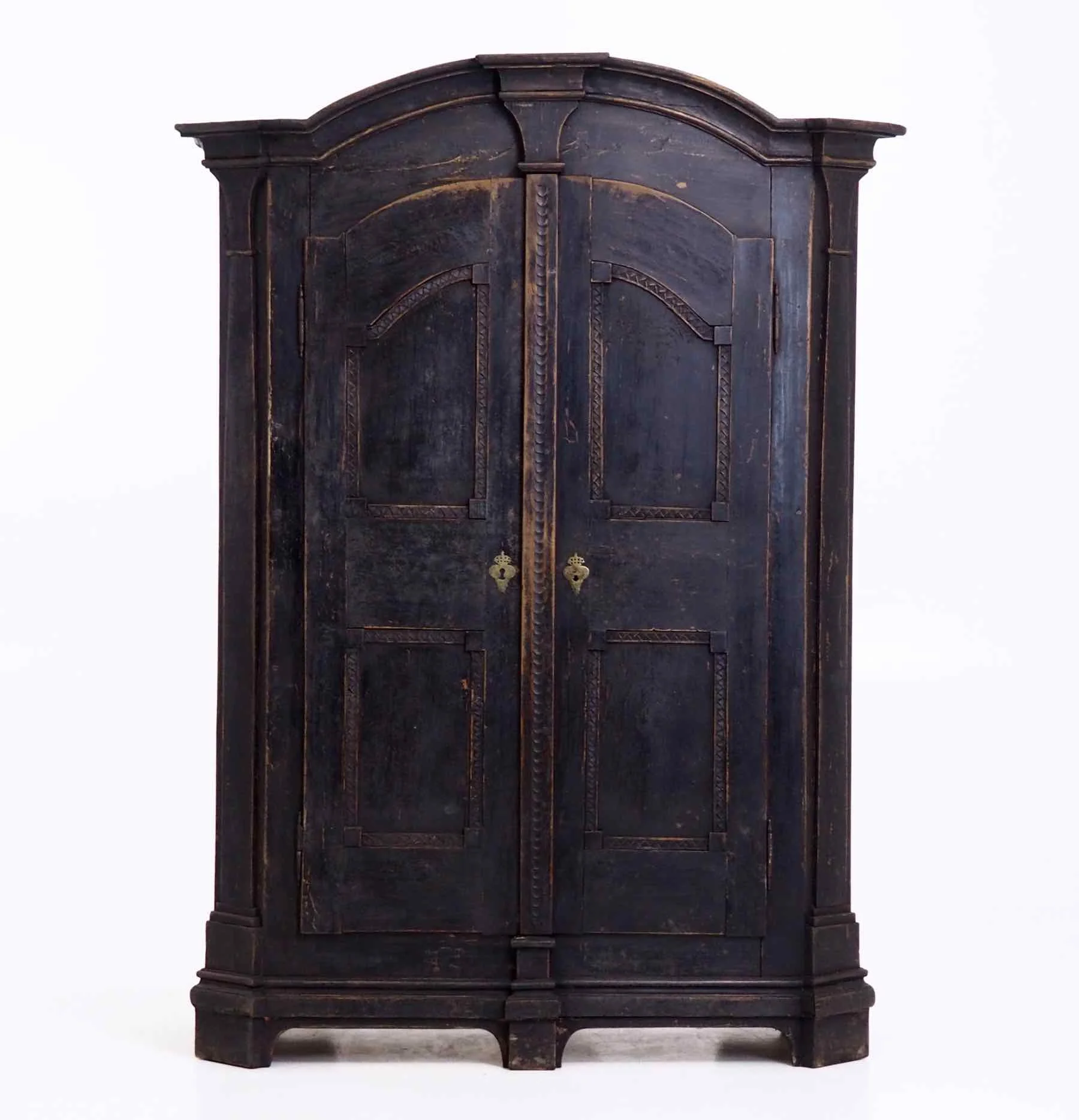Charming European Two Door Cabinet Richly Carved Original Lock