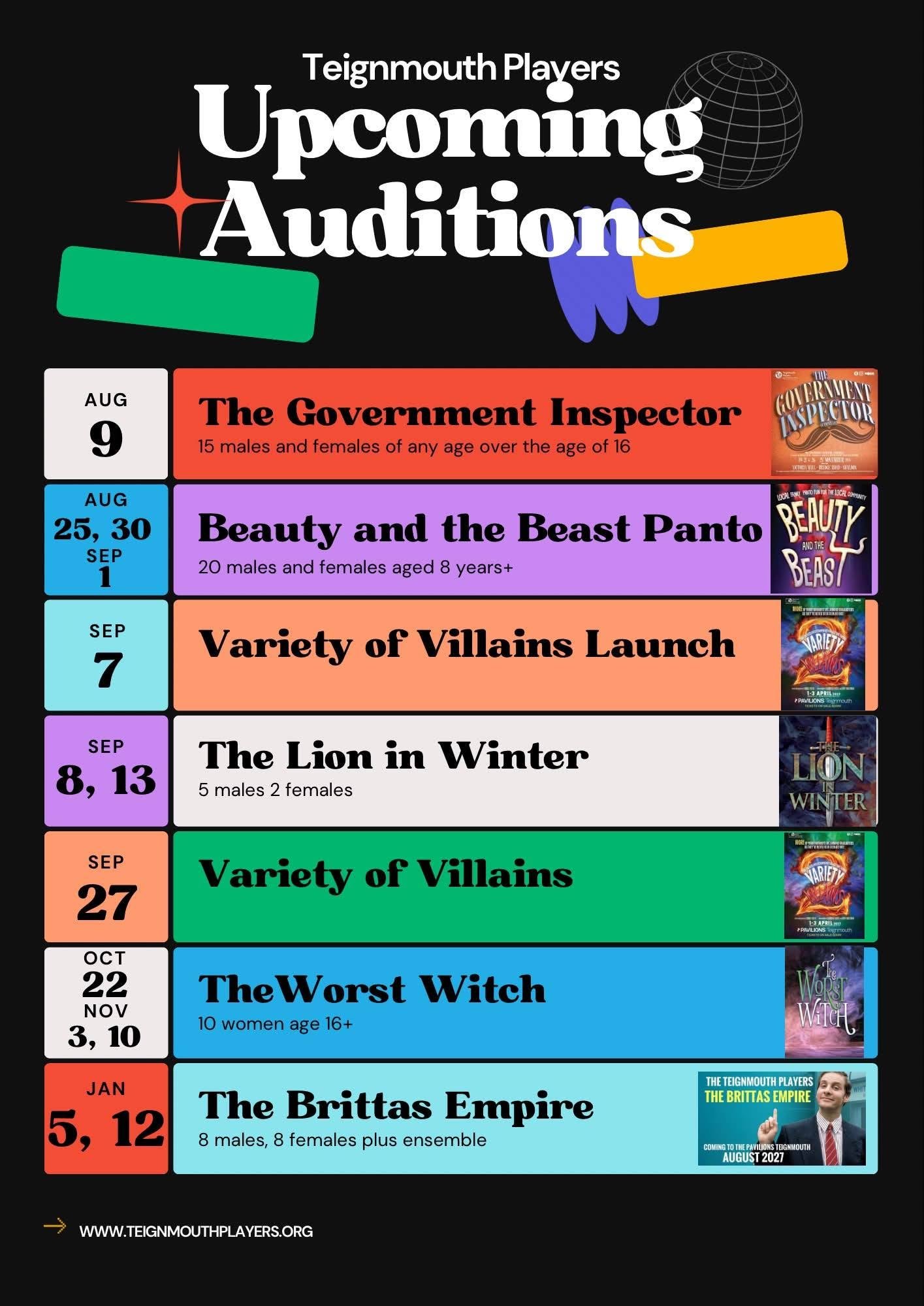 Forthcoming Auditions - all welcome