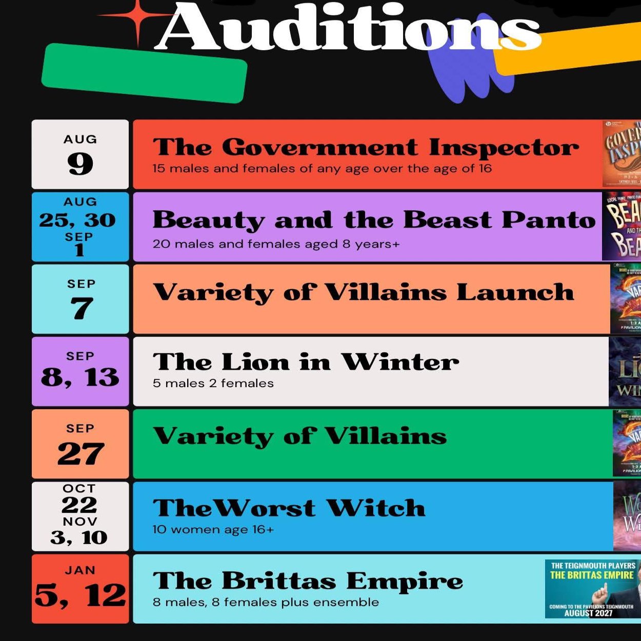 Forthcoming Auditions - all welcome