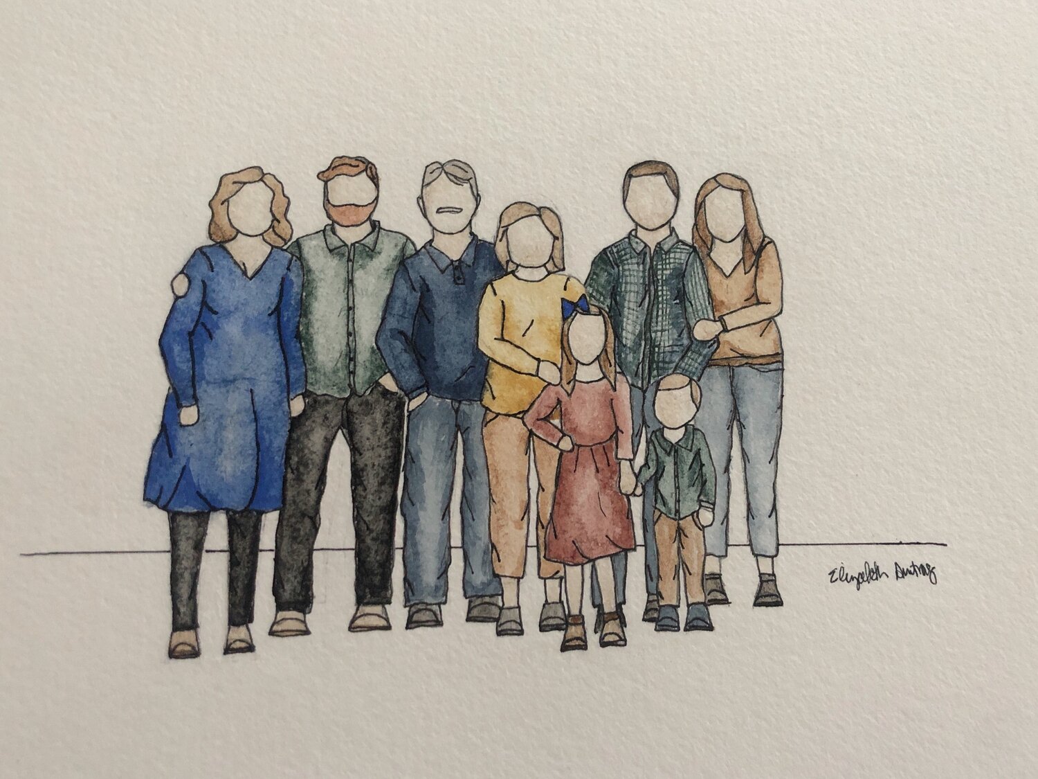 Custom Watercolor Large Family Portrait (up to 8 people