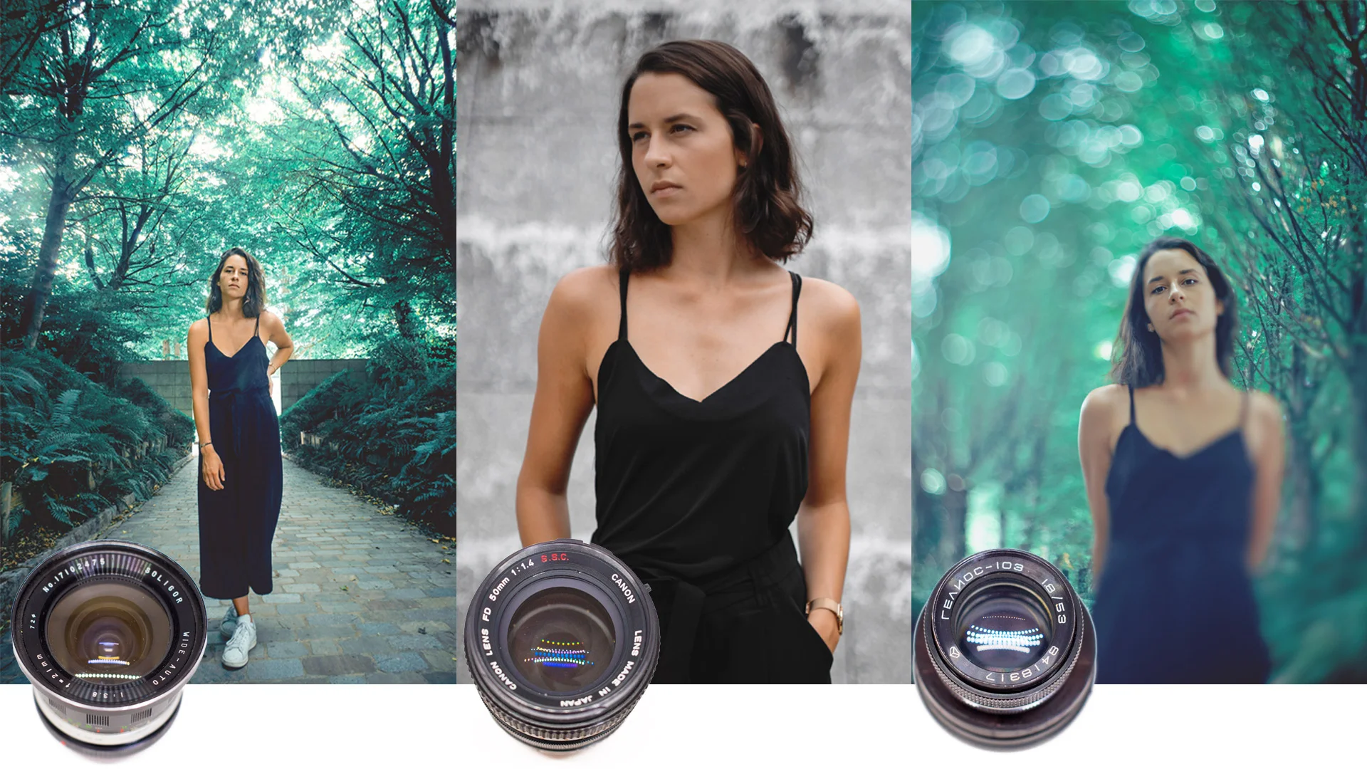 3 vintages lenses shoot the same model
