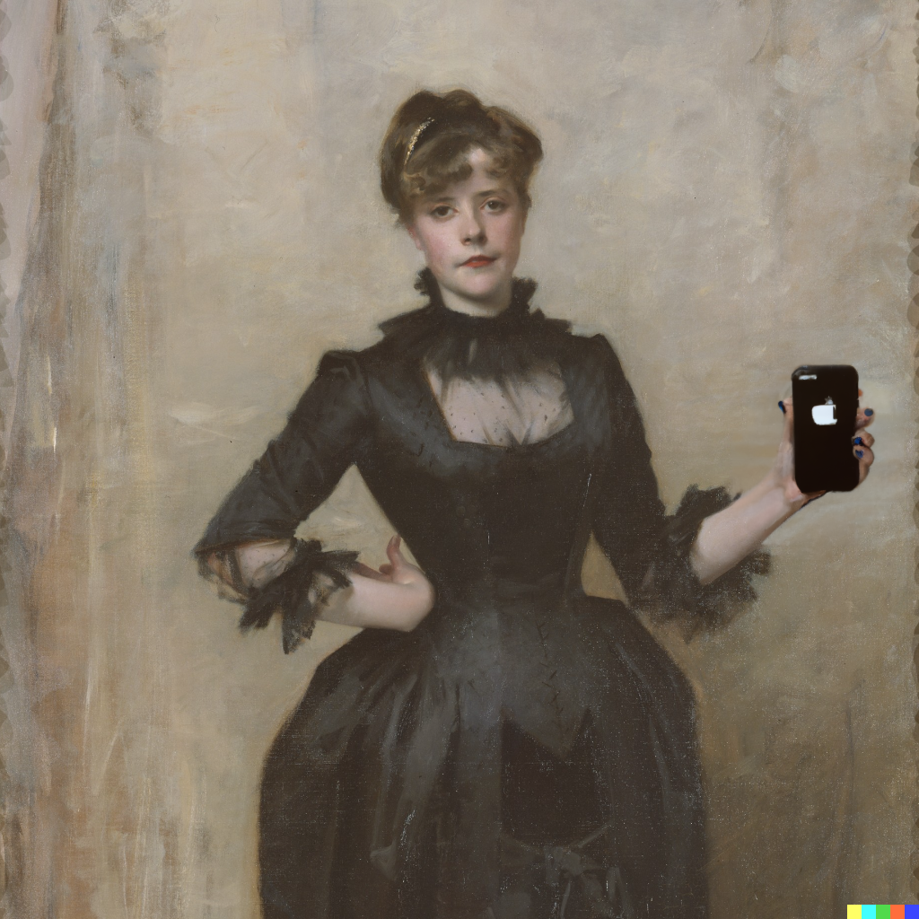 DALL·E 2022-06-16 10.16.41 - Holding in her hand an iphone 13 while the flash is on.png