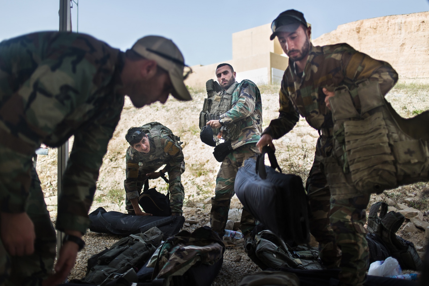  The Lebanese Armed Forces gather their gear before heading to the next event in the Warrior Competition on April 20, 2015. The competition is held at the King Abdullah II Special Operations Training Center near Amman, Jordan. 