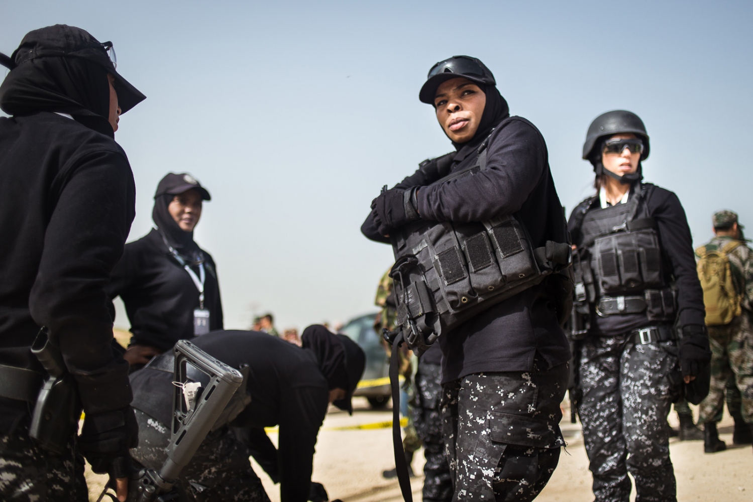  The all-women's Unit 30 SWAT Police team from Jordan competes in the three-gun gauntlet during the seventh annual Warrior Competition at the King Abdullah II Special Operations Training Center near Amman, Jordan, on April 20, 2015. 