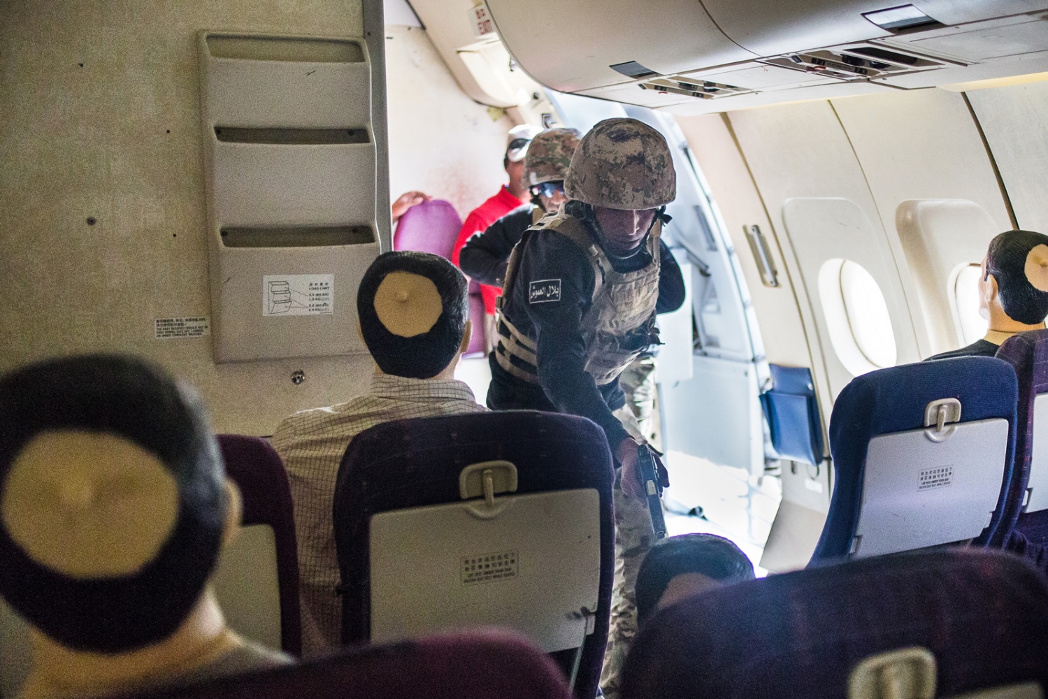  The Jordan team participates in the Airbus seizure event, demonstrating how to execute a target onboard a passenger aircraft. The exercise was part of the seventh annual Warrior Competition at the King Abdullah II Special Operations Training Center 