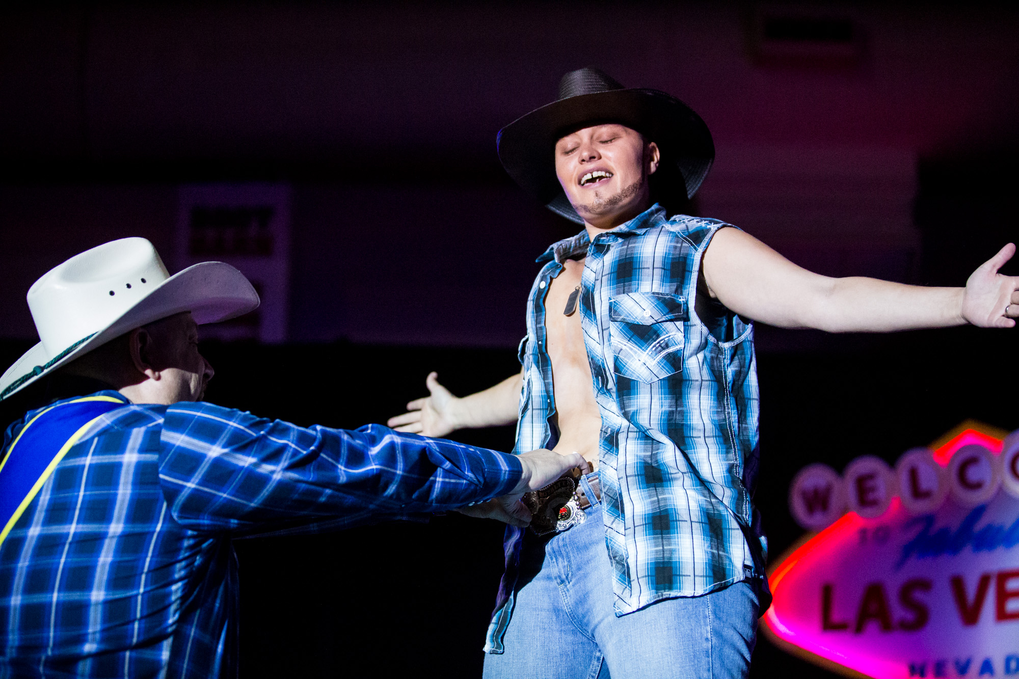Charlie, aka Preston, MsTer IGRA 2014, performs a song and dance routine at the World Gay Rodeo Finals in Las Vegas, NV. She started coming to the gay rodeo four years ago, but has been doing drag for nine years. Preston's song of choice was "She Th