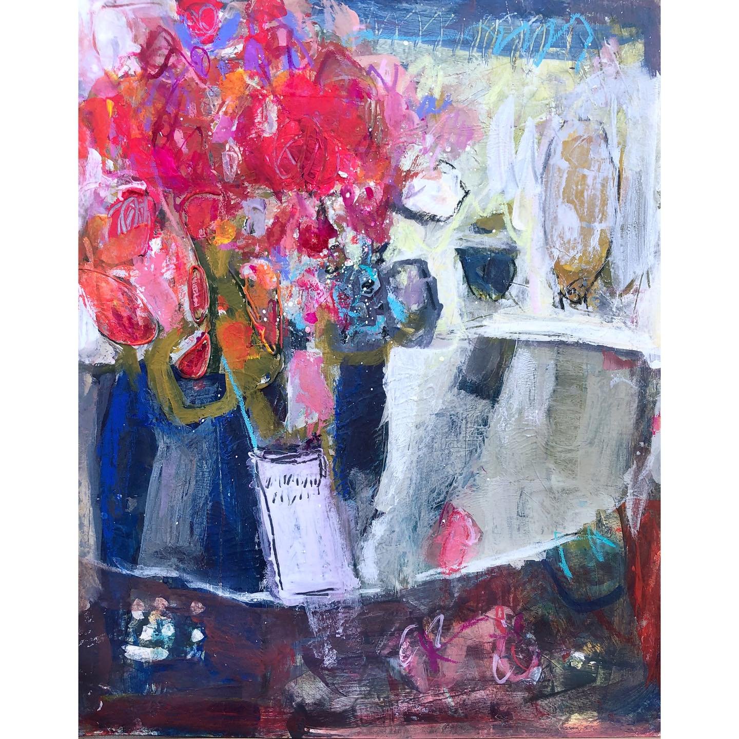 Flowers and Stripes&hellip;.
8 x 10&rdquo; acrylic painting on paper