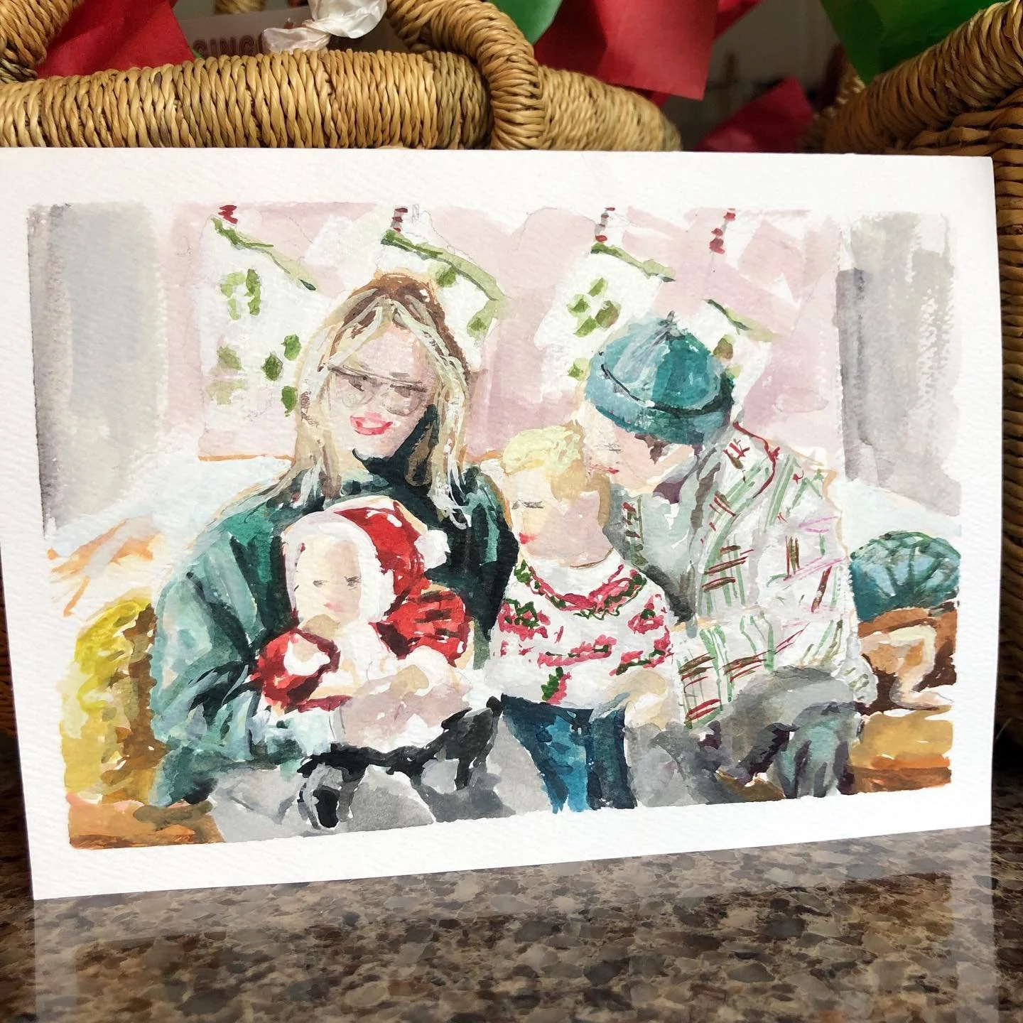 This is a different post than my usual abstract paintings. Now that Christmas is over thought I would share. (Cards were a surprise) A few months back I began experimenting with painting figures using my family as the models. It began with the grandk