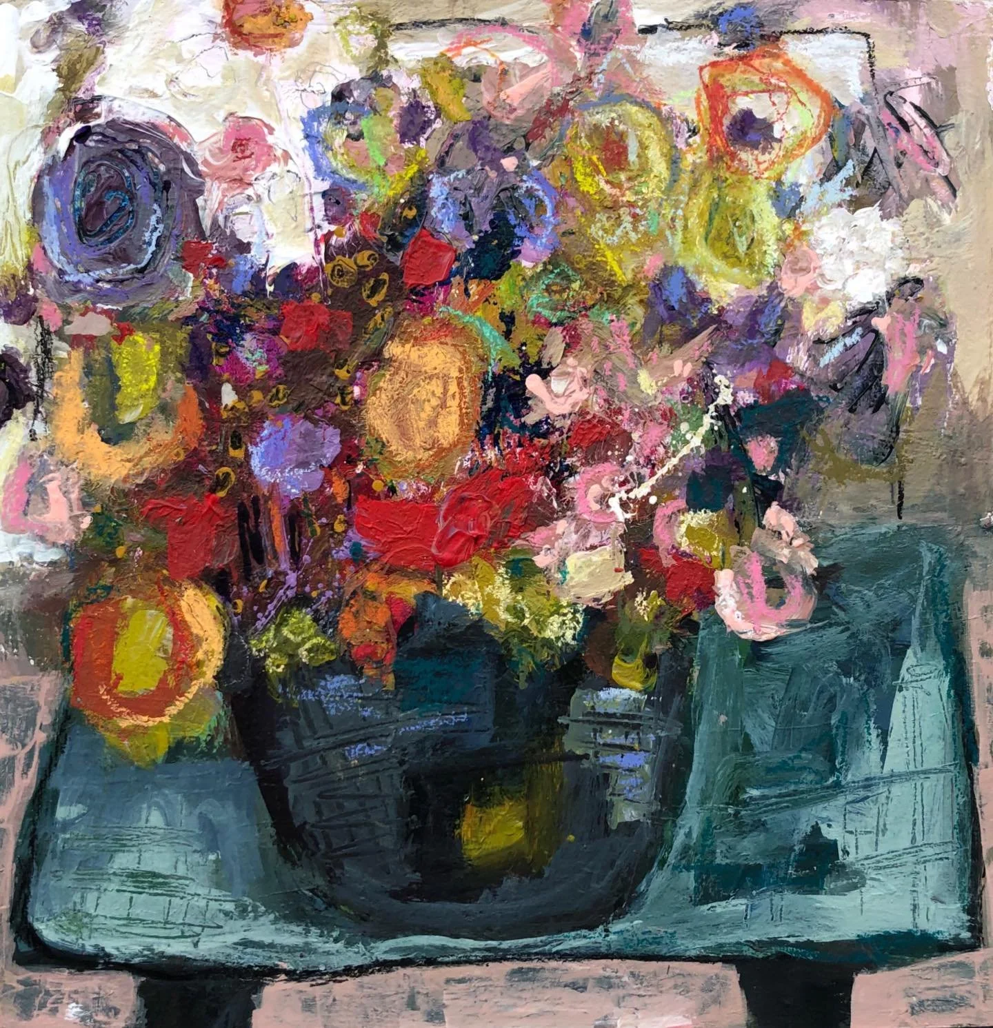 This one wanted to be a floral, so a floral it is!💐

Lavished. 10 x 10 wood panel, framed.

It can be found in the &lsquo;floral&rsquo; section of my website: elizabethchapmanartwork