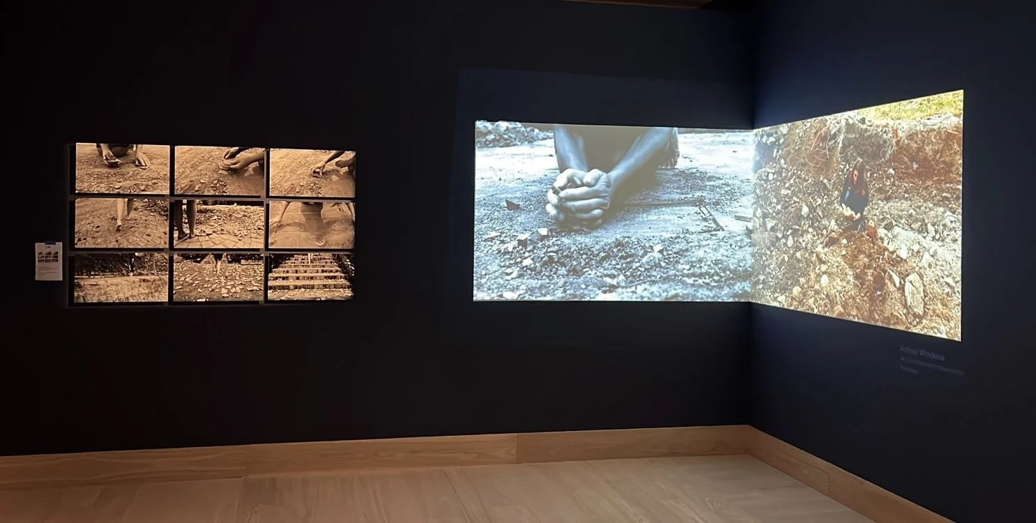    Tláloc/Contadero   Two-channel video Installation, 2’ 49’’ (view at Museo Kaluz, Mexico City, 2022-2023) (Two videos projected simultaneously on an angle, length 200 cm x 108 cm approx each) 2023 © Carmen Mariscal 