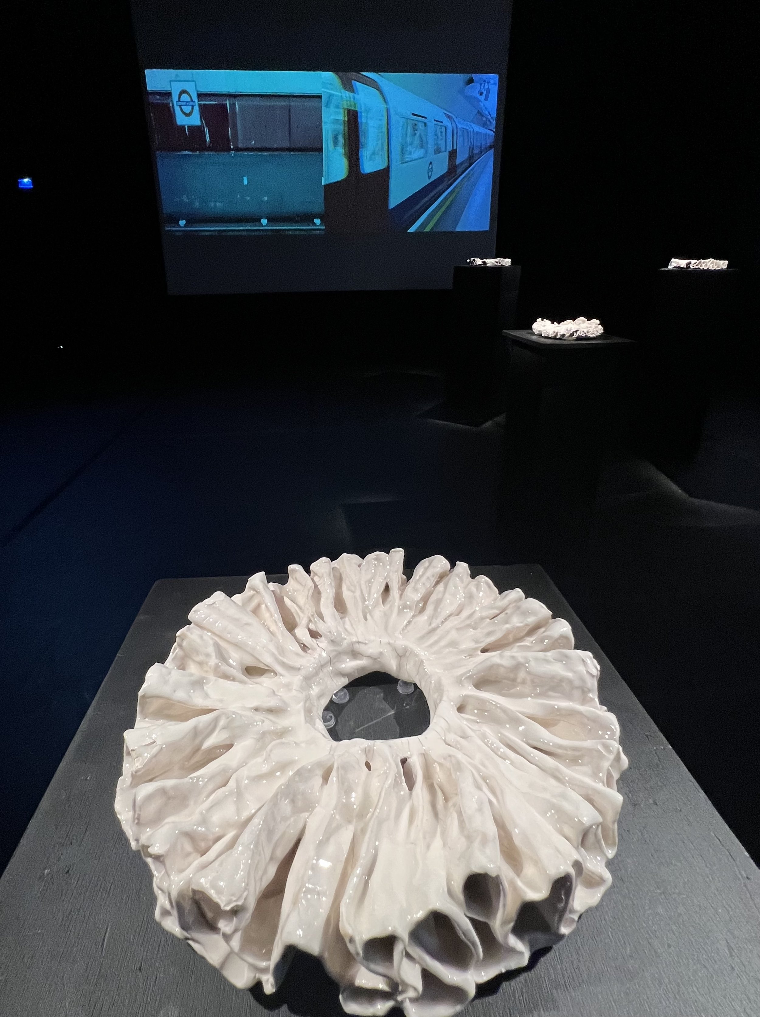  ©Carmen Mariscal, vista de la instalación con imagen fija del video de «La hermana de Shakespeare». 