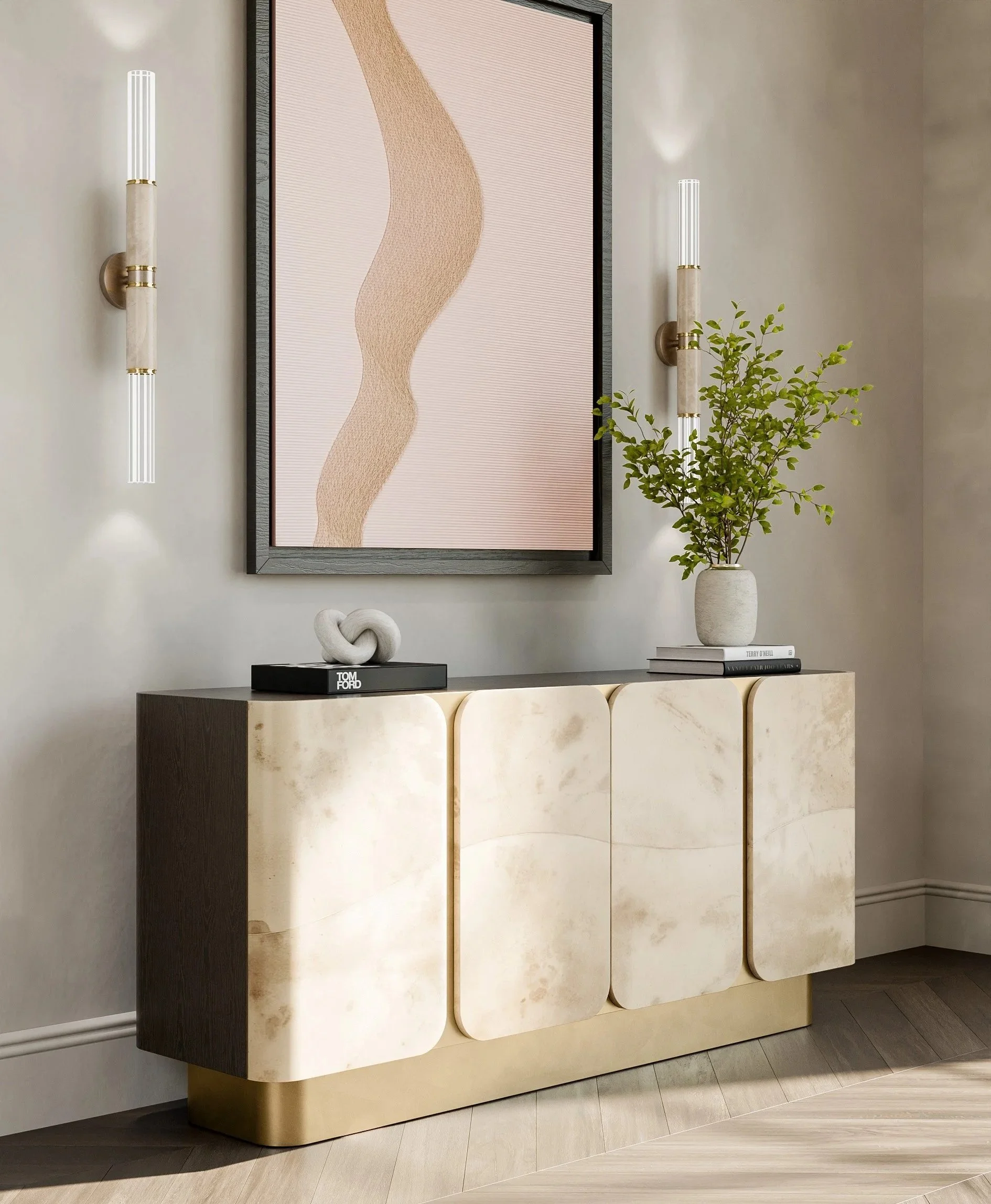  Shown in: Victorian Grey Oak, Mink Goatskin and Bronze Leaf 