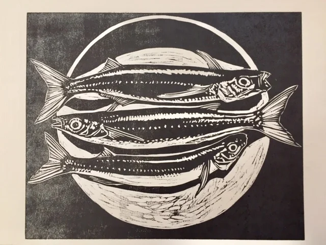 Kym Fulmer ‘Smelt in Bowl’ Woodcut print 10x12 2019