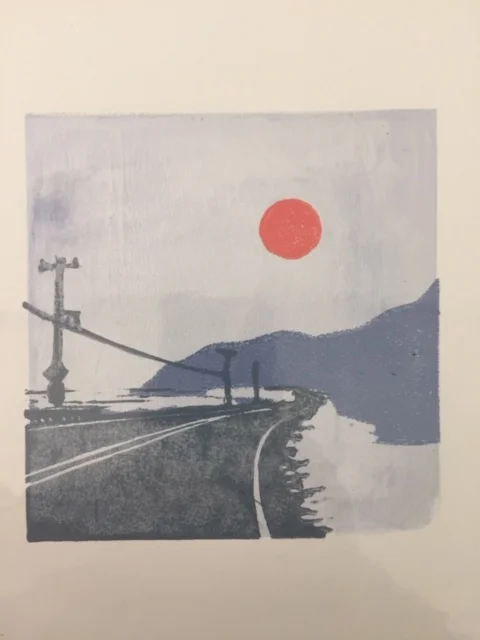 Kym Fulmer Point mugu Linocut 6x6 2018 available