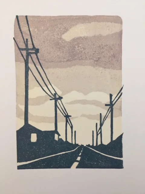 Kym Fulmer Napeague Linocut 5x7 2018 Available