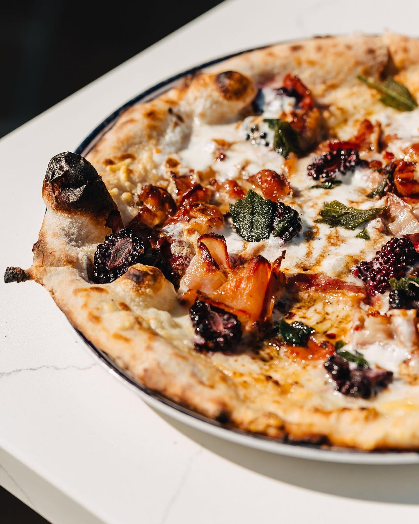 Blackberry &amp; Pancetta Pizza 

fontina, burrata, chili, safe, honey balsamic

only on our Summer menu 😉