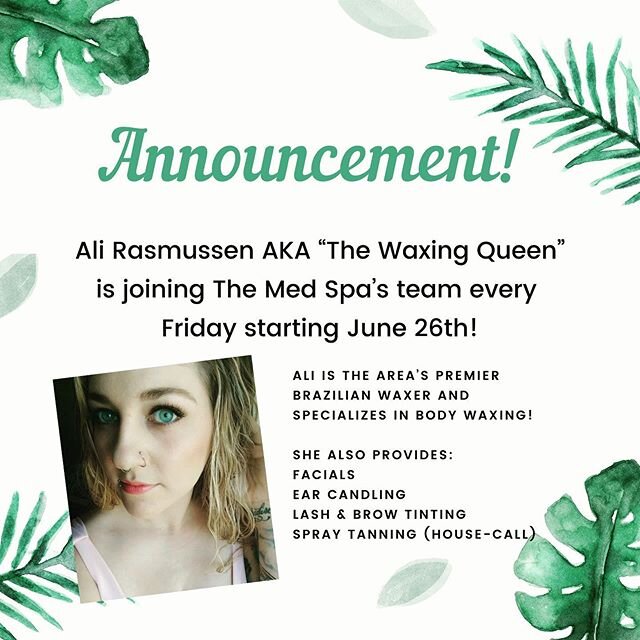👑 We are ecstatic to welcome Ali, AKA &ldquo;The Waxing Queen&rdquo;, to The Medical Spa&rsquo;s team of expert therapists! Get on the schedule for your Brazilian or Bikini Wax starting June 26th
and then every Friday going forward. All hail the Wax