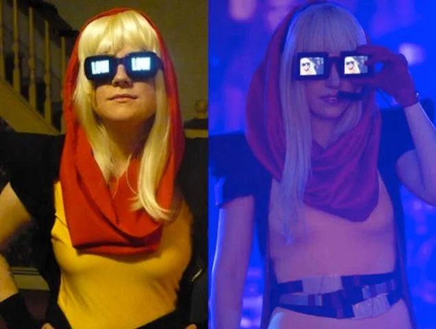  My costume on the left and Lady Gaga performing on the right   Lady Gaga image via Starpulse.com  