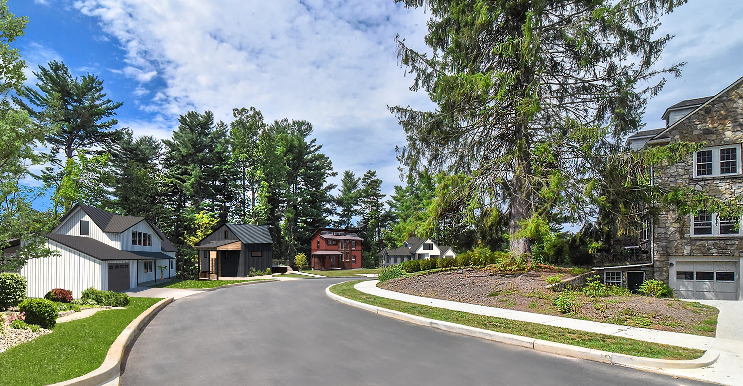 Streetscape view of Existing and Planned Malvern Walk Homes. Click Image for Current Availability.