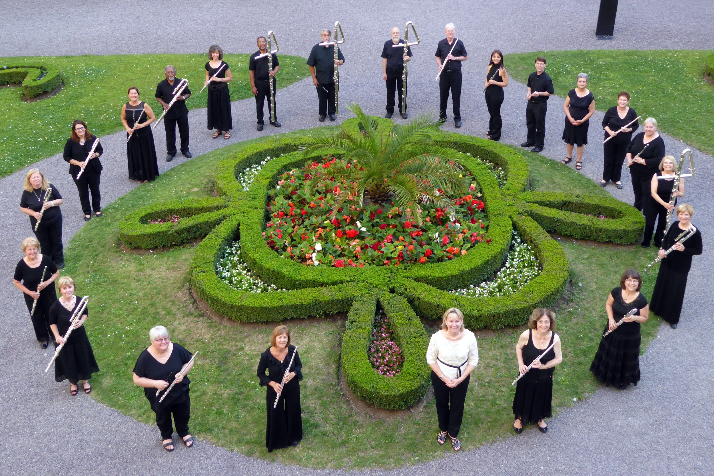 Metropolitan Flute Orchestra in one of the gardens of the Palace of the Archbishop's in Kromeriz, Czech Republic