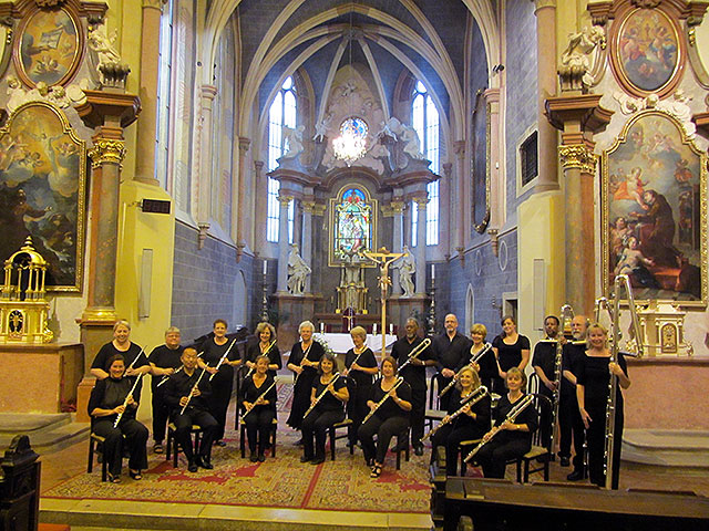 Metropolitan Flute Orchestra in concert at the Franciscan Church in the old city center of Bratislava, Slovakia