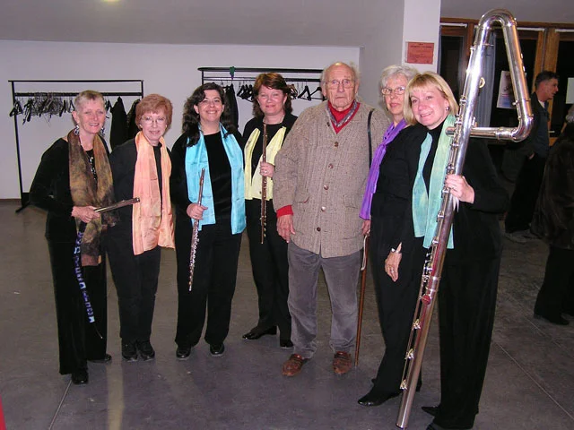 While in France, the Florida Flute Orchestra visited the Conservatoire National de Region in Dijon. There they performed with one of France’s top flute ensembles, Flutes Ad Libitum, directed by Martine Charlot. The Florida Flute Orchestra hosted Flutes Ad Libitum during their Florida concert tour in April of 2006. One of the highlights of the French tour was in the Provencal perched village of Tourettes-sur-Loup. The great grandson of famous French composer Jules Massenet, Frederic Failliot-Massenet, was in the audience. We happened to be playing some ballet dances from Massesnet’s opera Manon. He came up after our performance and thanked us for playing so beautifully the music of his great grandfather. 