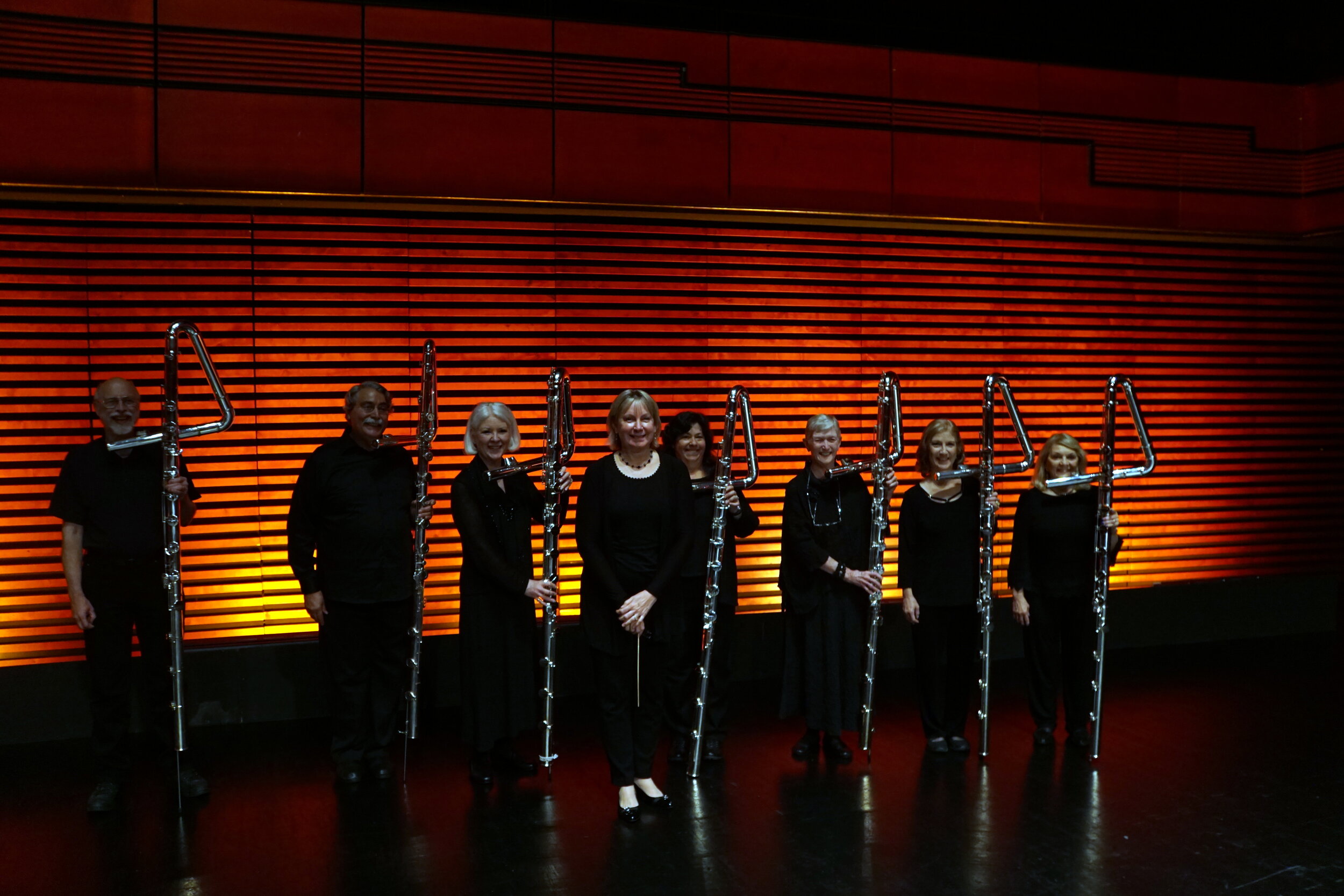 Contraflutes before concert in Eldborg Hall in Harpa Cultural Center in Reykjavik.