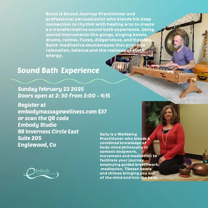 this image is a image of Scott and Sally providing a Sound Healing experience at Embody Massage and Wellness
