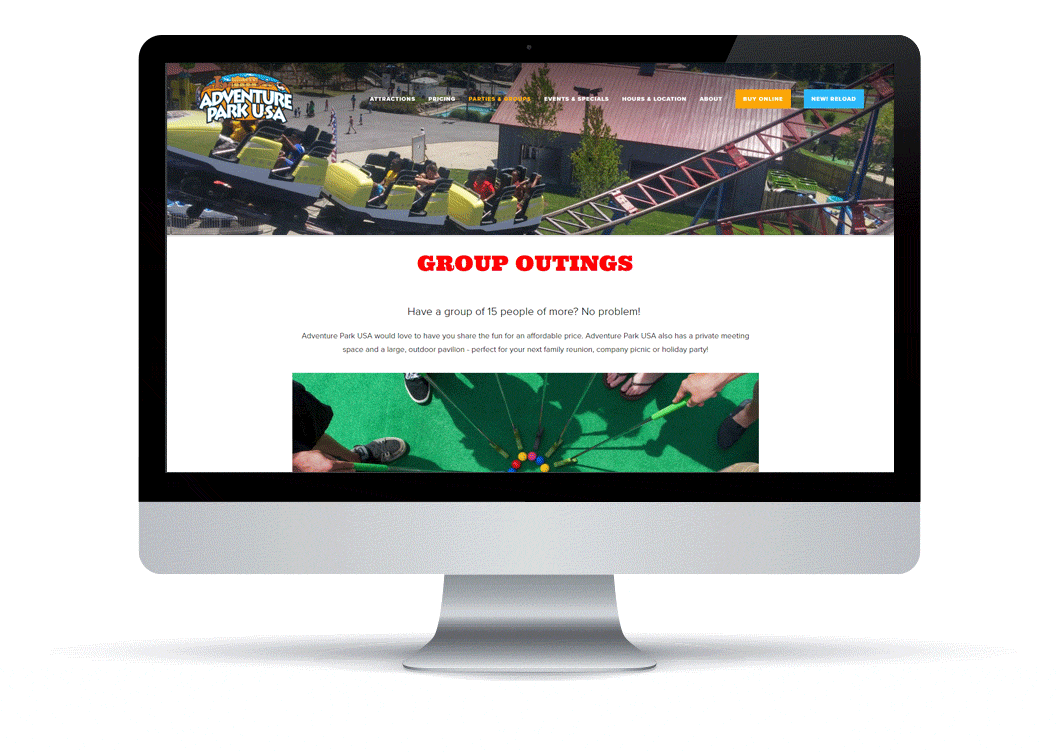 Website redesign expanded Parties & Groups section to attract a wider audience.