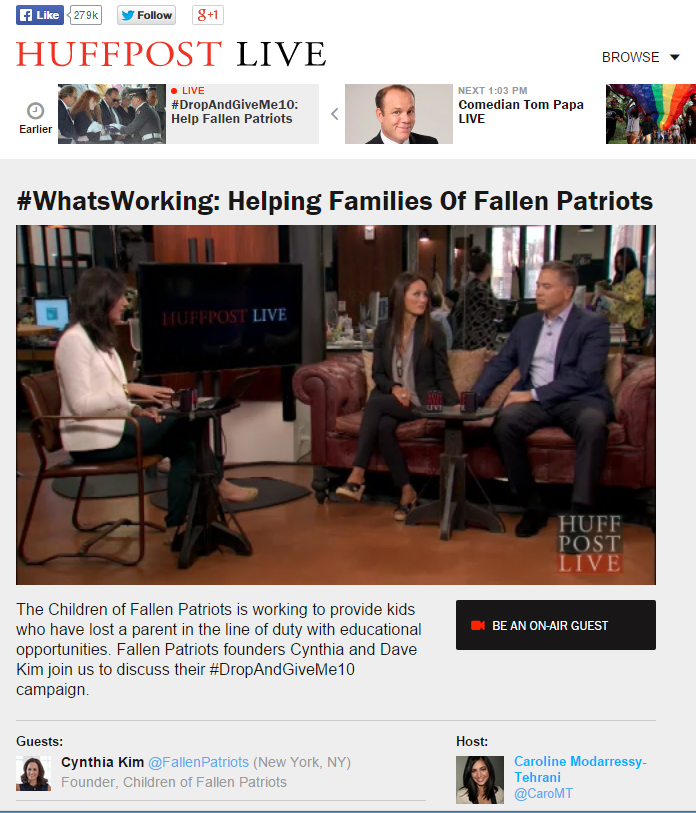 Huffington Post Live segment featuring Fallen Patriots founders David and Cynthia Kim.