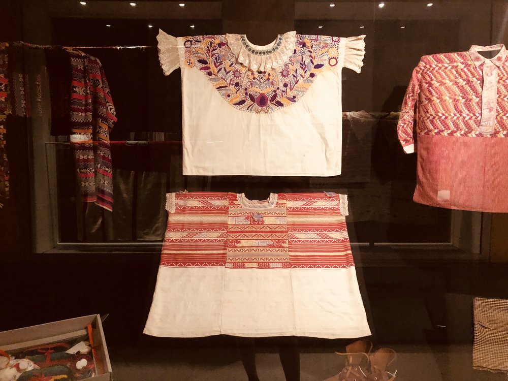 Huipils on display at the Ixchel Museum of Indigenous Textiles and Clothing in Guatemala City.