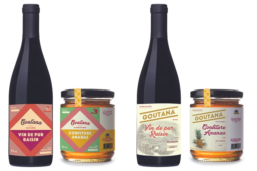 Proof 1: Three design options for red wine and pineapple jam.