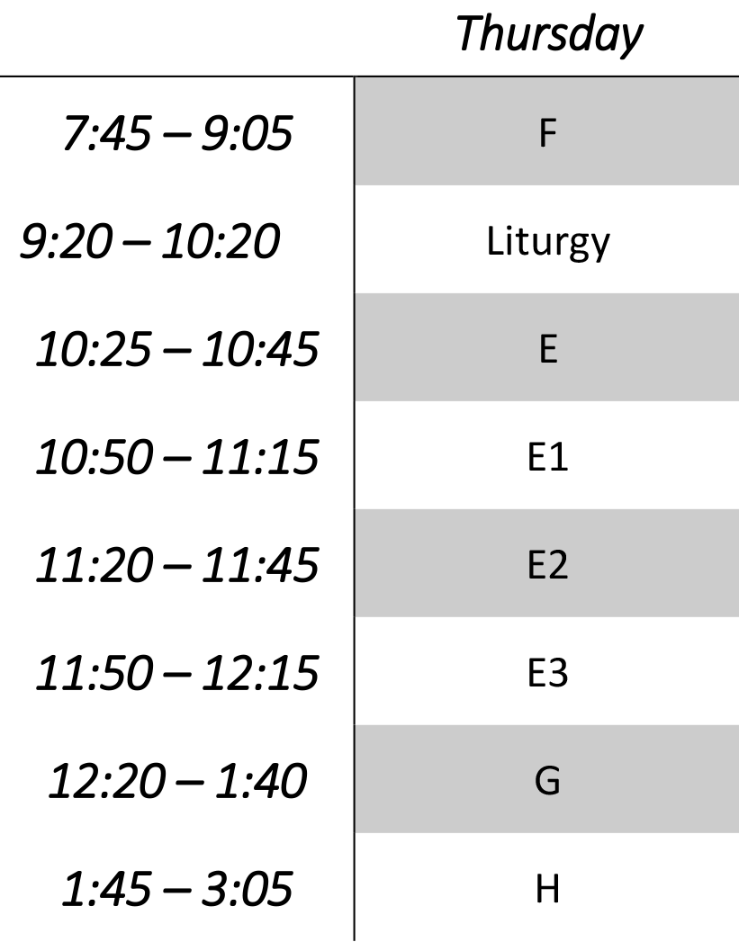 Thursday (Block Schedule)