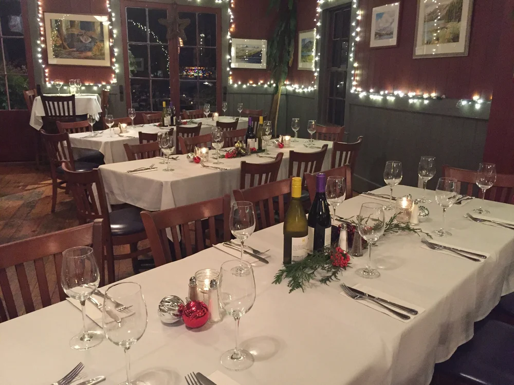 Dining room set for a holiday party