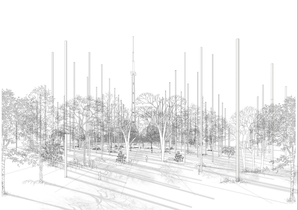 Silhouette of Crystal Palace in forest