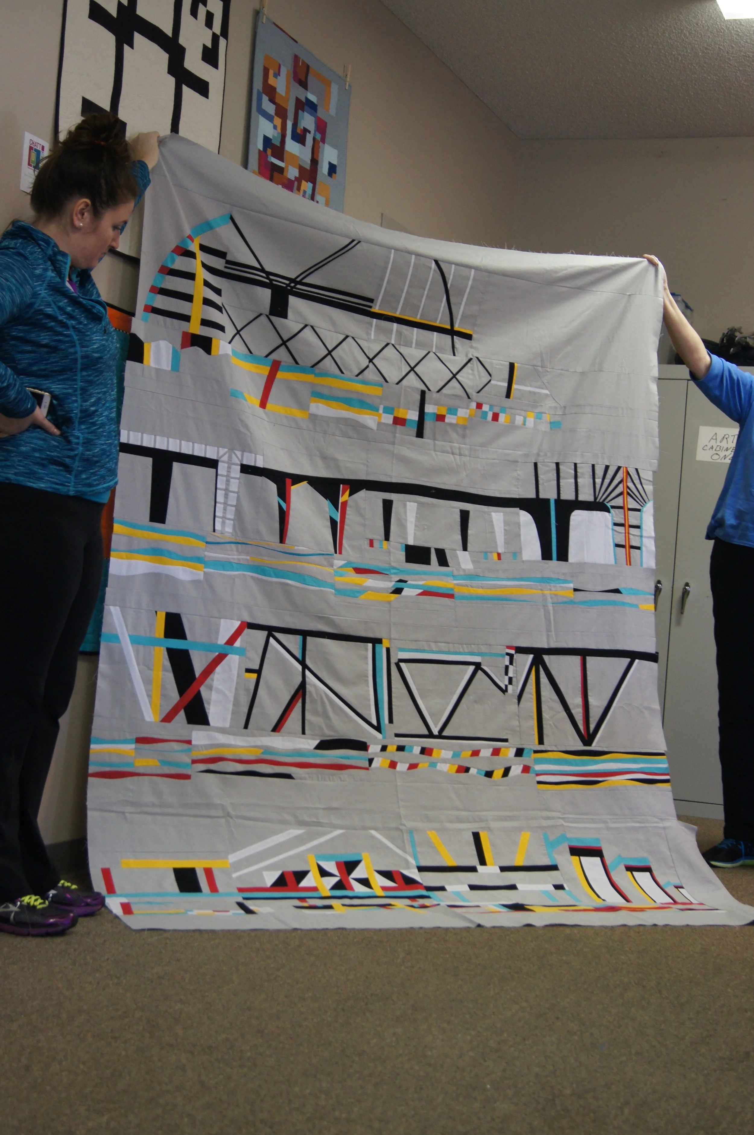 Bridges quilt top made by ChattMQG members