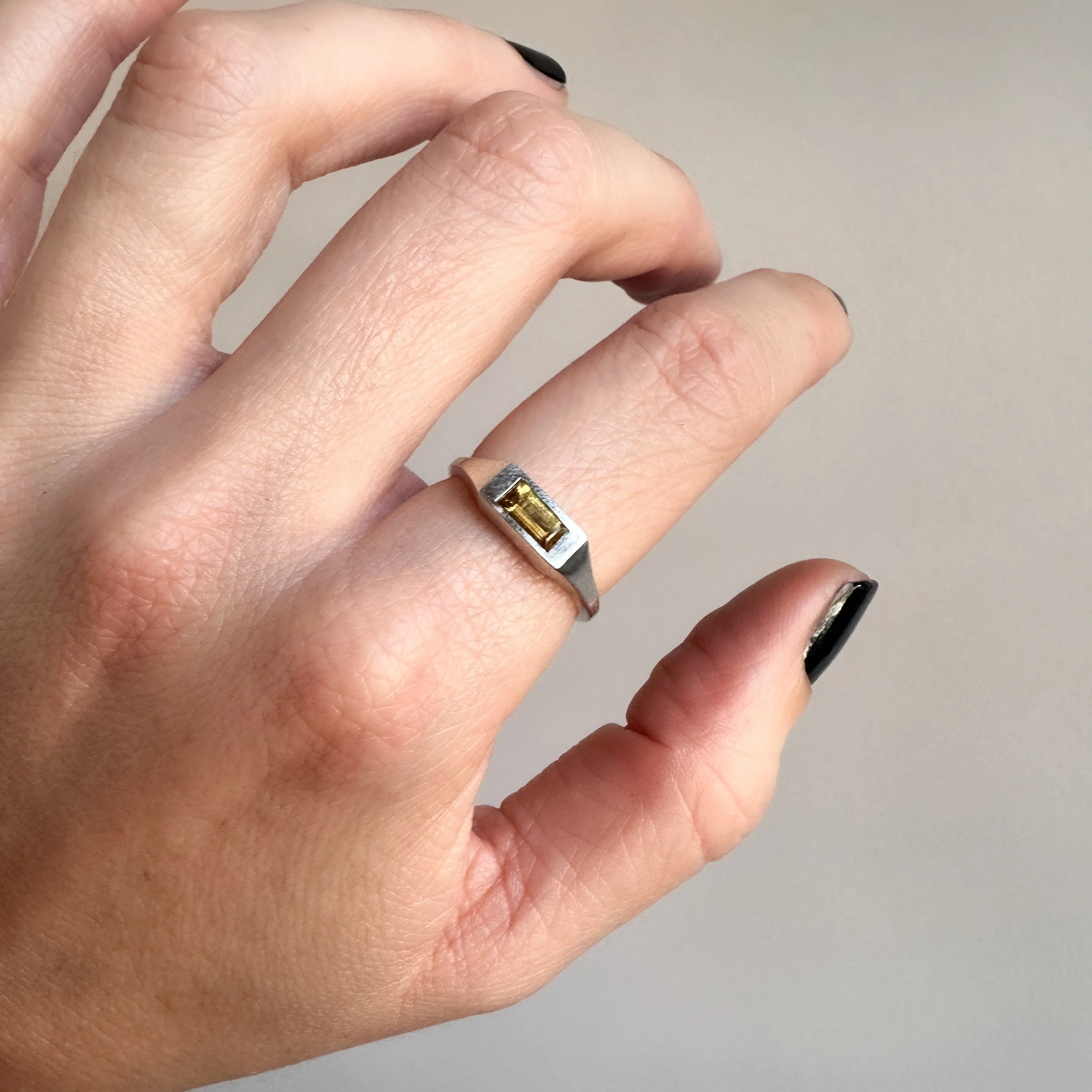 Citrine Baguette Signet Ring