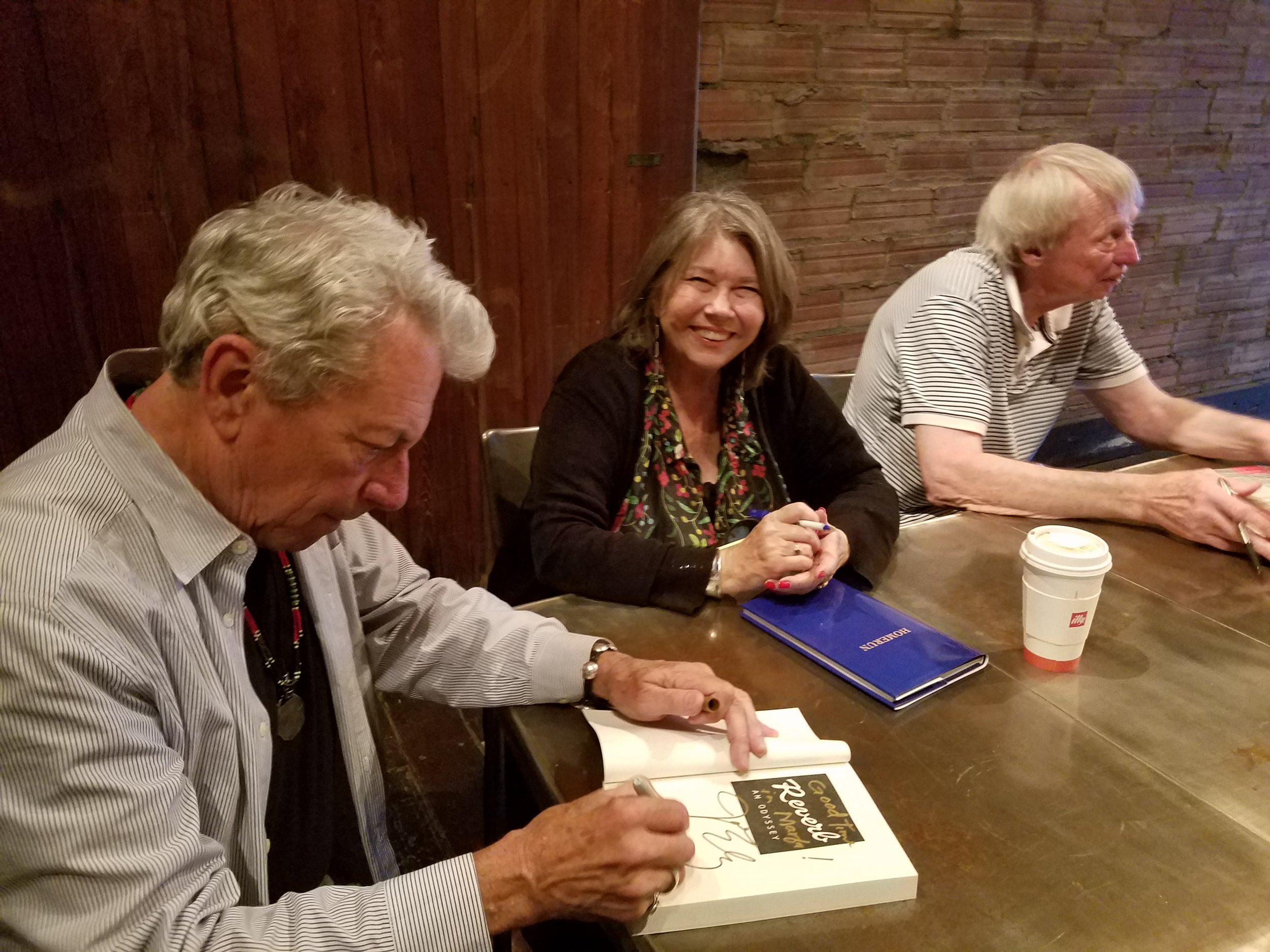 Jo Harvey Allen, just after a giving a wonderful reading at the Crowley Theater in Marfa. Her book, "Homerun," has funny, tender stories of her Lubbock childhood. That's Joe Ely on the left. 