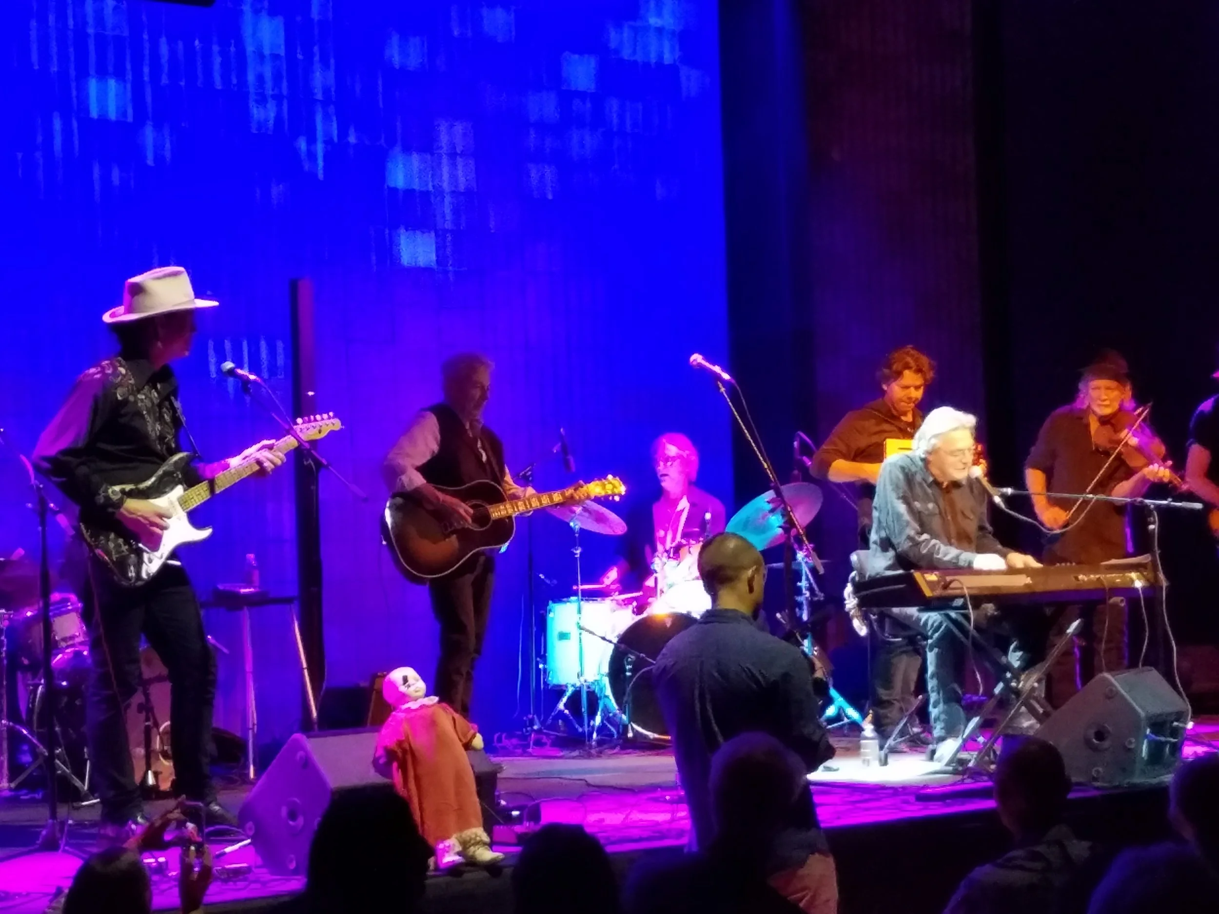 Marfa, Texas. Terry Allen at keyboard, his son Bukka behind him on the accordion. Joe Ely on guitar, second left.