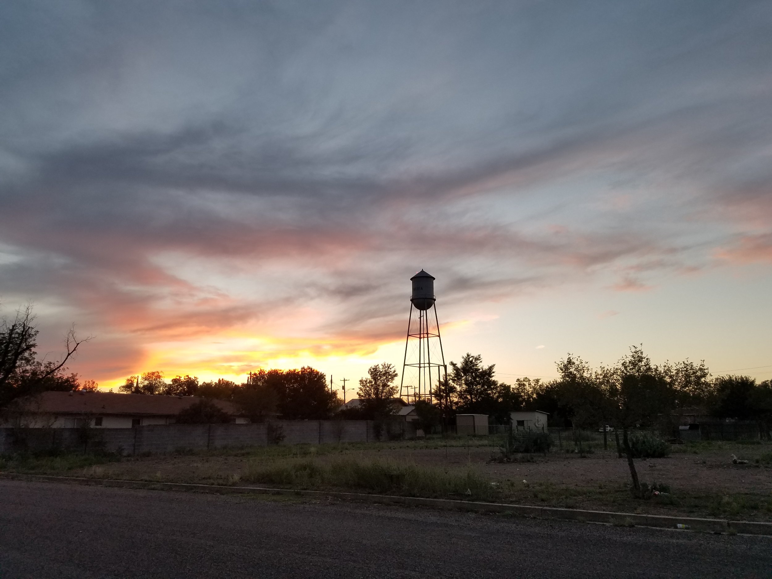 Marfa, Texas. Water tower at sunset.