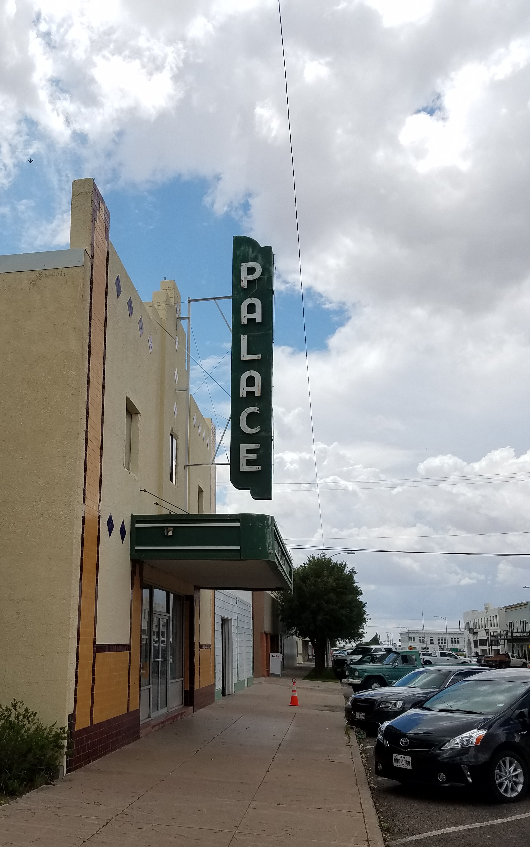 The Palace Theater, standing empty on Marfa's main drag.