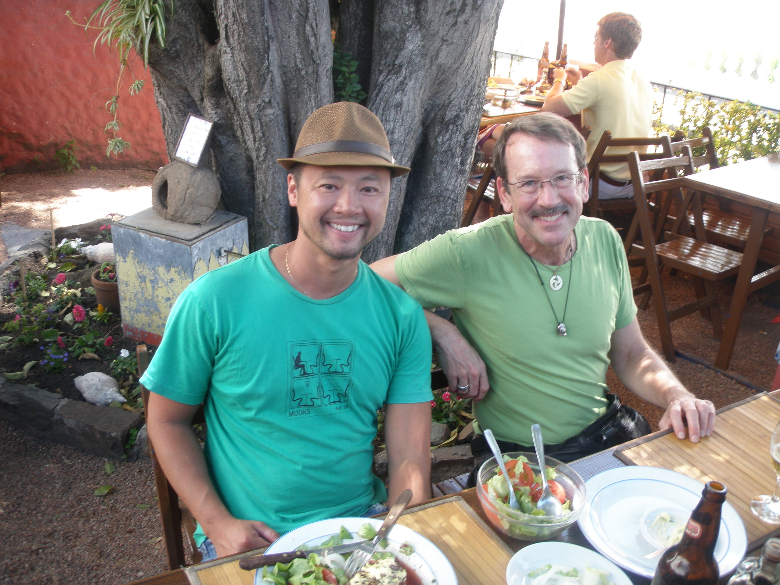 Colonia, Uruguay. Mark Lee from Sydney, with Stephen Silha.