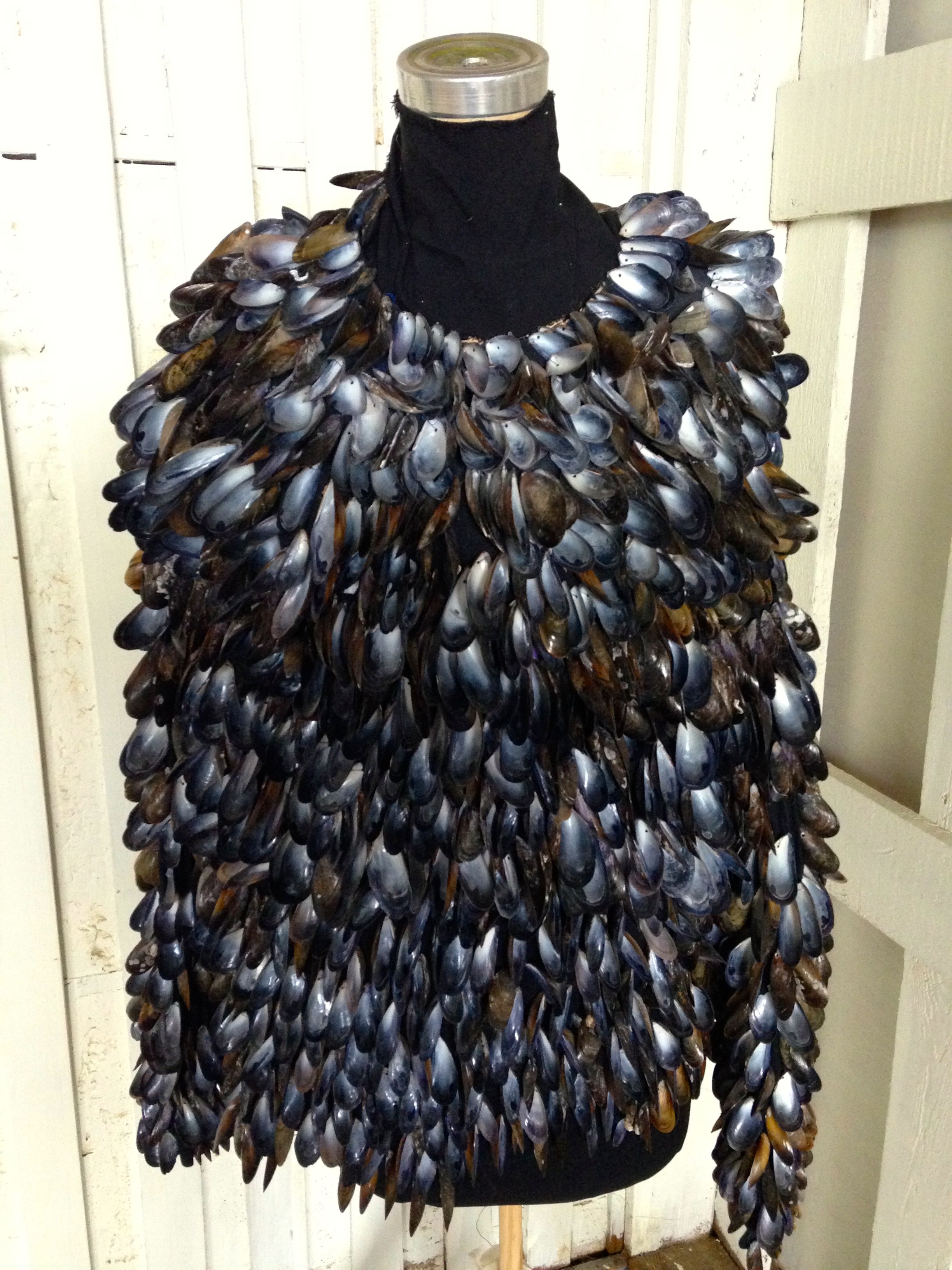 "Mussel shirt" made by artists in Husavik, Iceland.