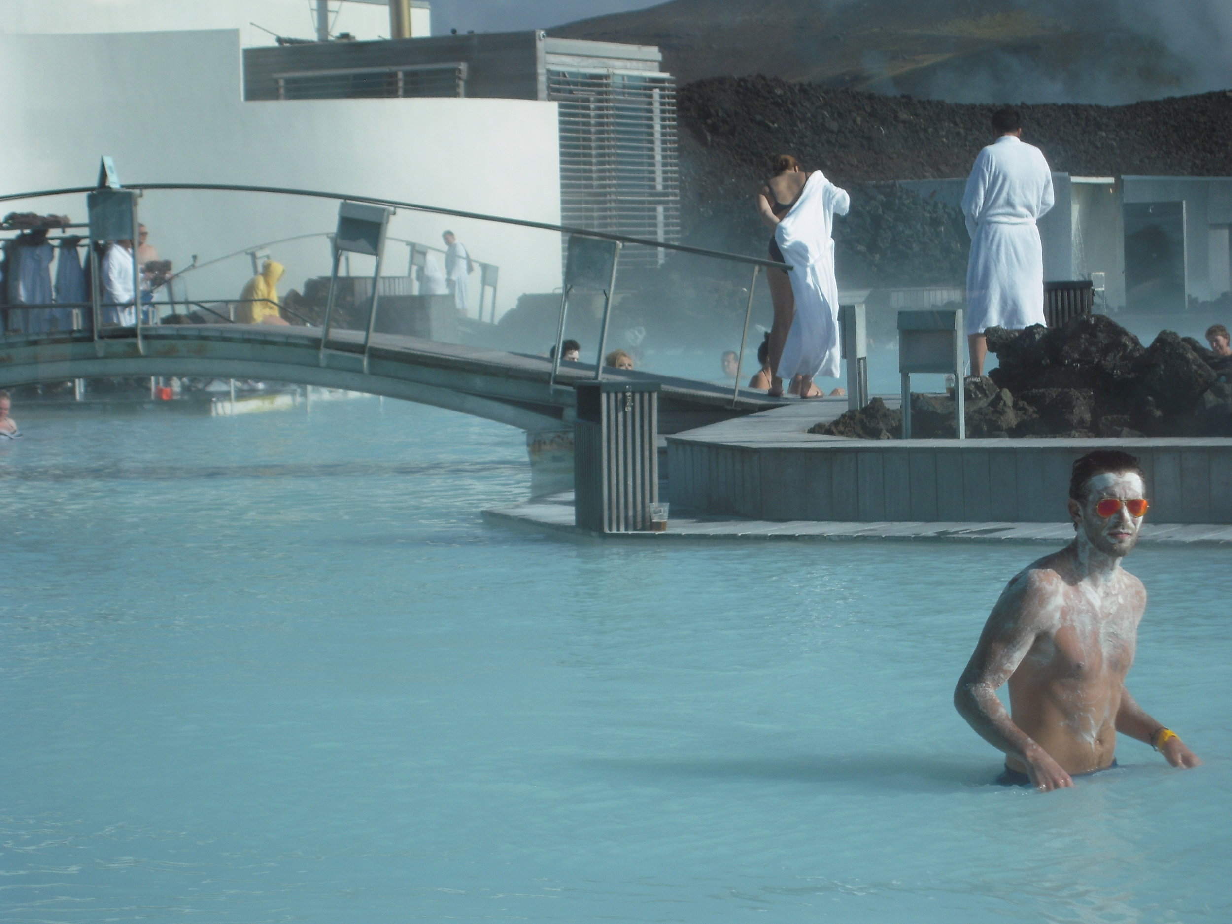 Blue Lagoon. Fabulous (and expensive) geothermal spa 50 minutes south or Reykjavik, Iceland. Located in a lava field on the Reykjanes Peninsula.