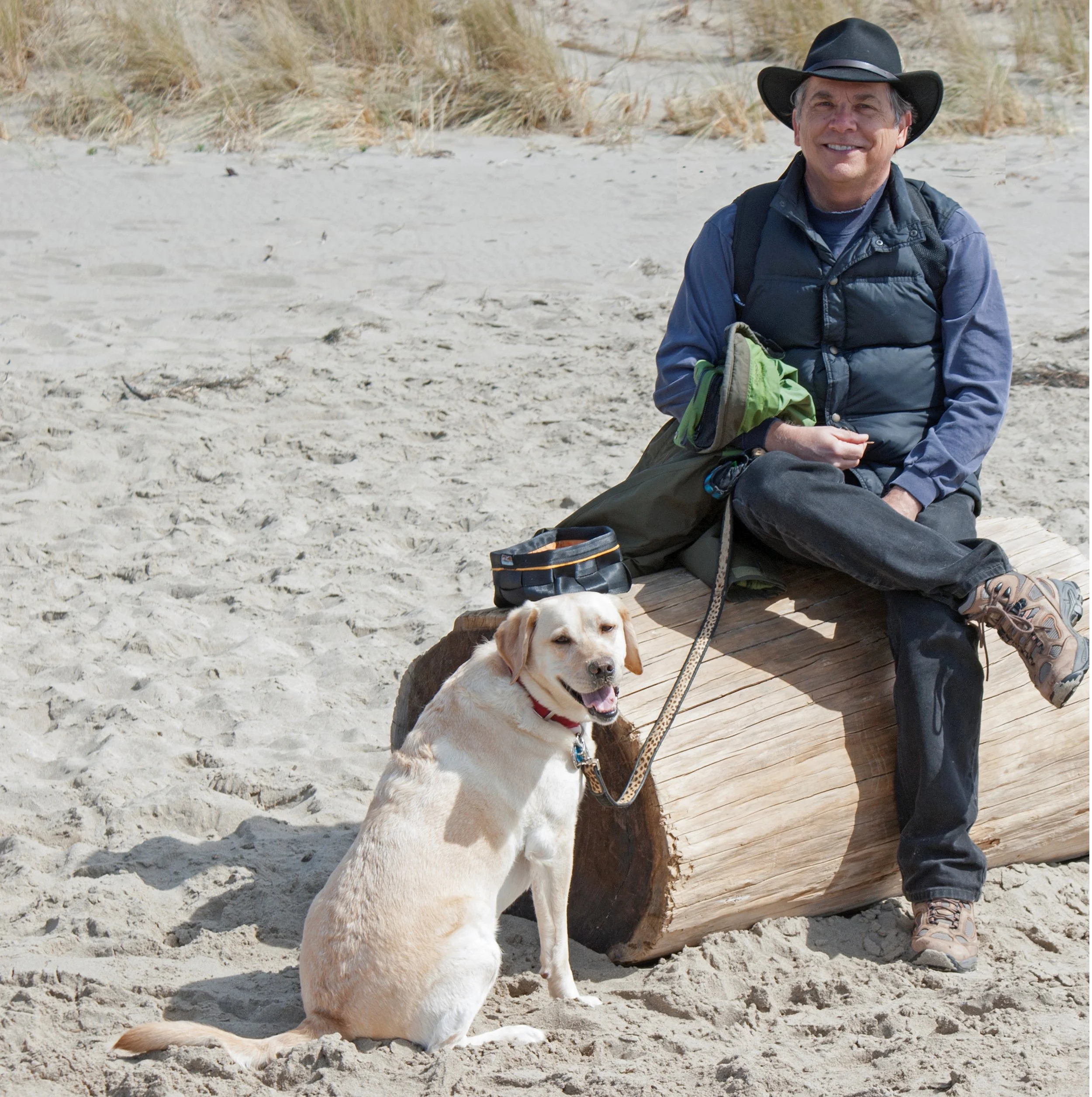  March 2014. EMG with Lucy the Lab at Limantour Beach. Photo by Greg Reeder. 