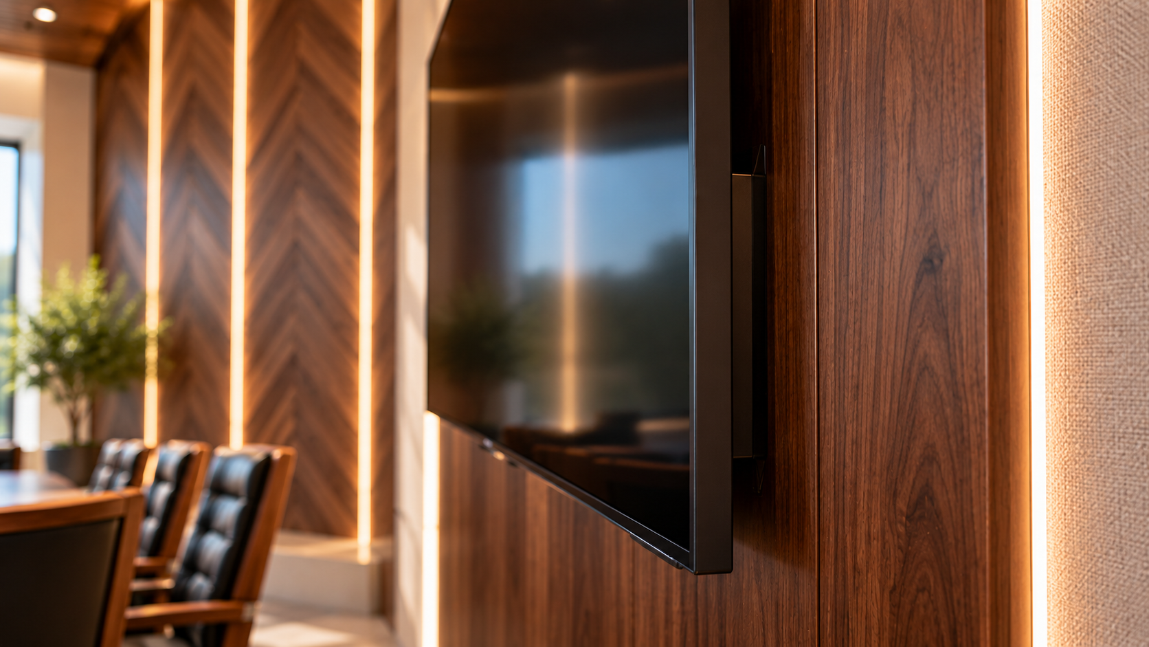Sleek TV in Warm Walnut Boardroom.png
